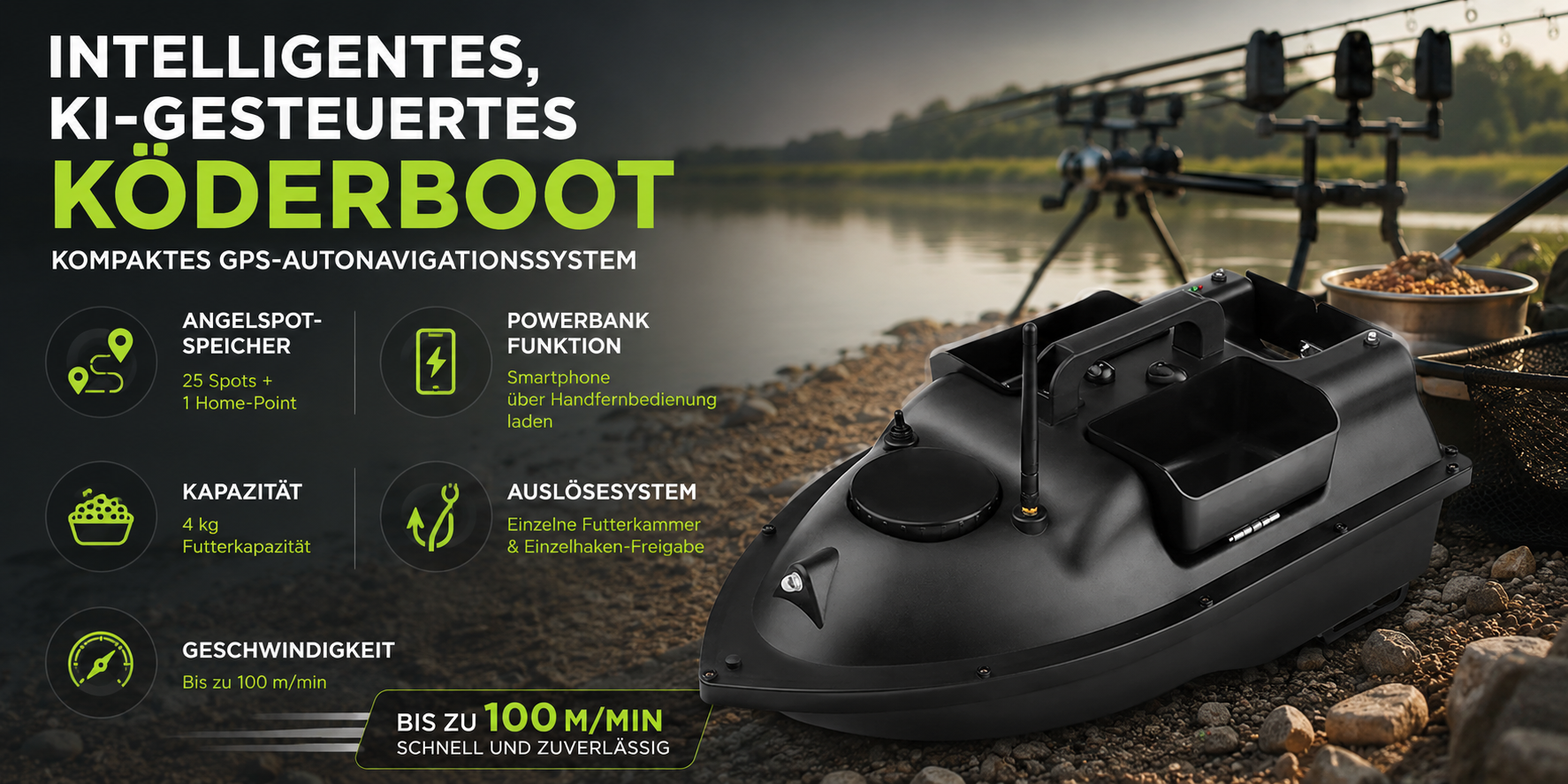 GPS Futterboot am Wasser